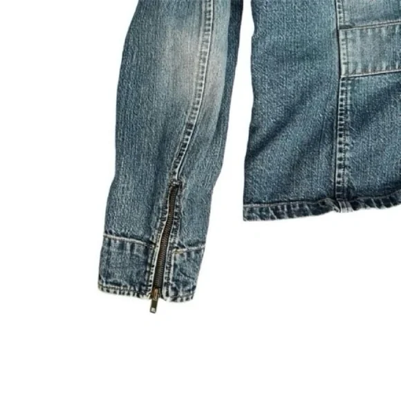 Vintage Early 2000s Cargo Pocket Denim Jean Jacket Women's Size L - Picture 7 of 10